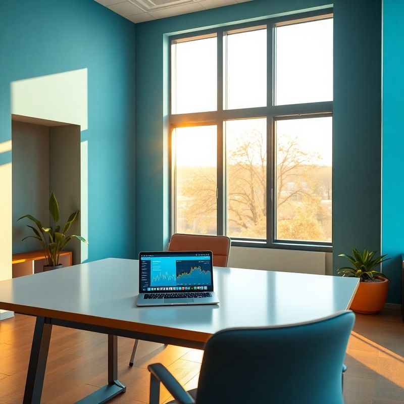 Birou modern în Constanța cu accente azure și lumină naturală